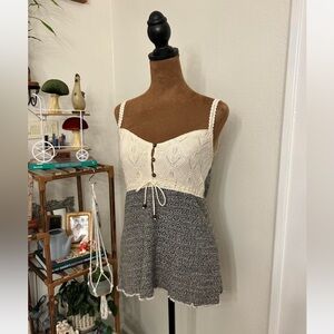 Or Des Incas Boho Crochet Knit Babydoll Tank Top
